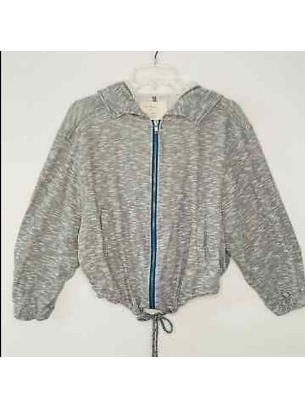 Free People Gray Static Cropped Hooded Zip Up Sweatshirt Jacket XS